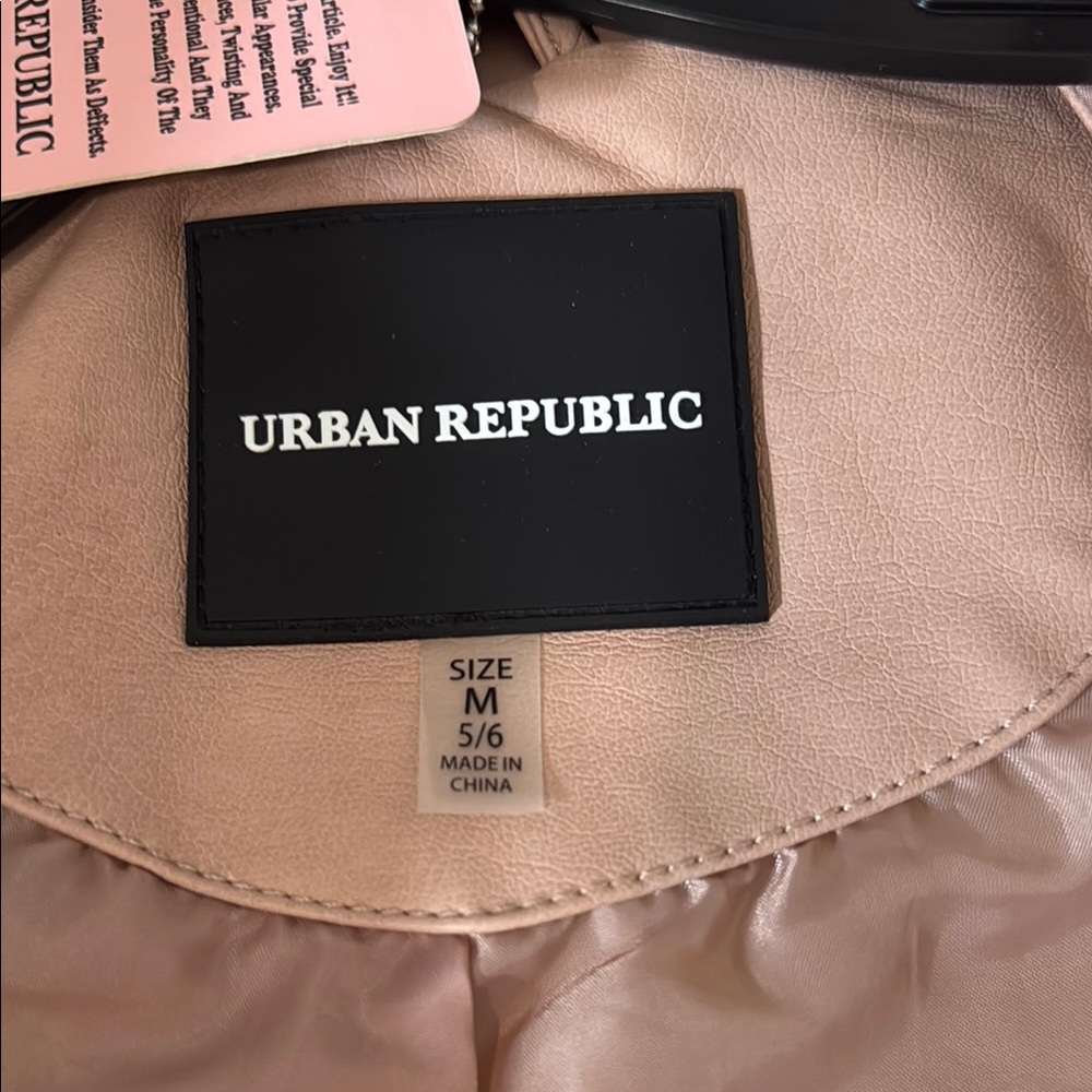 New Urban Republic Girls' Pink Quilted Moto Jacket Faux Leather 5/6 M - Picture 3 of 5